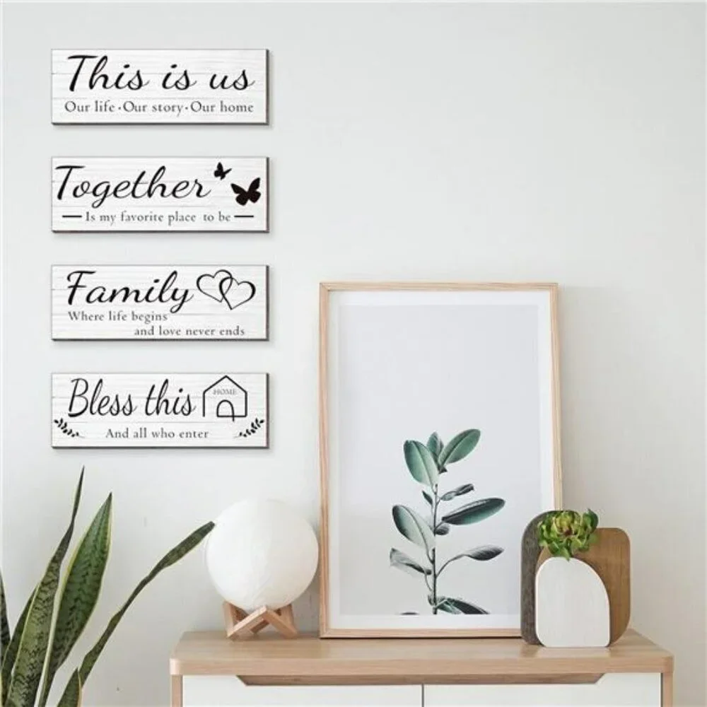 4 Pieces Wooden Home Wall Art Decor Rustic Farmhouse Decor Signs For Living Room